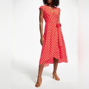 Boden Dress Wrap Midi Women 8 Orange White Retro Polka Dot Antonia Work Parisian
